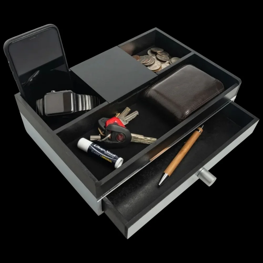 Brookstone Men’s Valet Organizer - Black and Silver